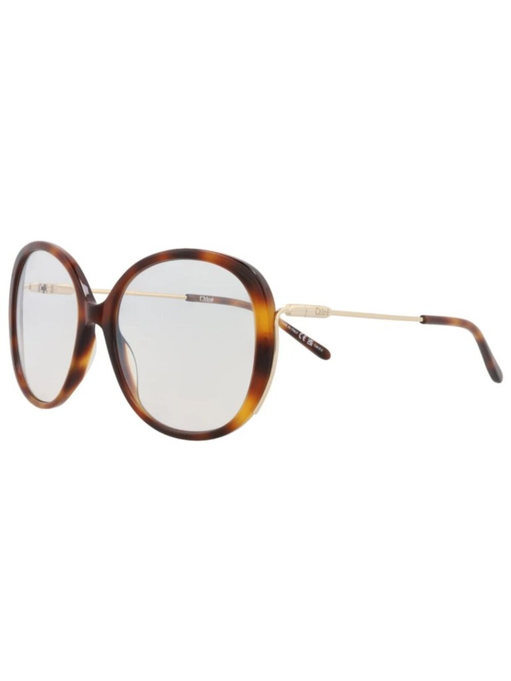 New Chloé Women's Sunglasses Round Oval Recycled Acetate Frame Havana Gold